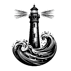 a lighthouse surrounded by crashing waves